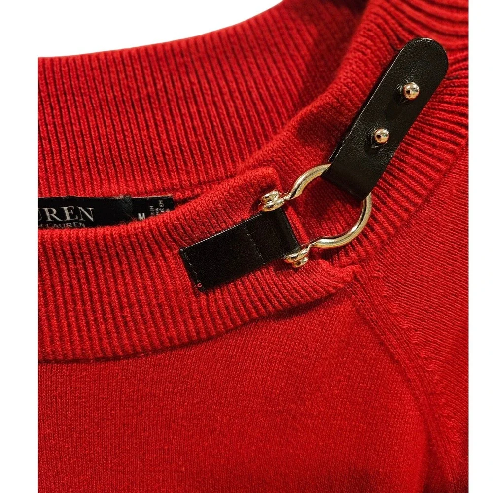 Lauren Ralph Lauren Red Cotton Boat‎ Neck Sweater Buckle Detail Womens Medium